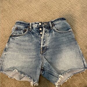 Agolde High-Waist Distressed Denim Shorts - Light Blue